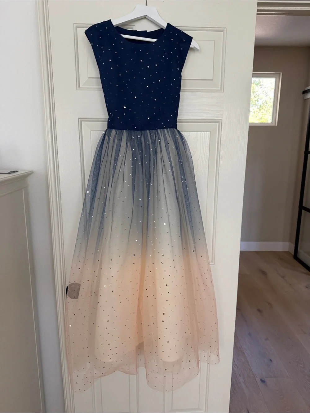Girls Navy and Peach Ombre Tulle Party Sparkly Dress